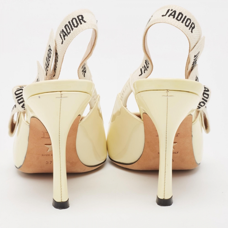 Pre Owned Dior Light Yellow Patent Leather J'adior Slingback Pumps Size 37.5