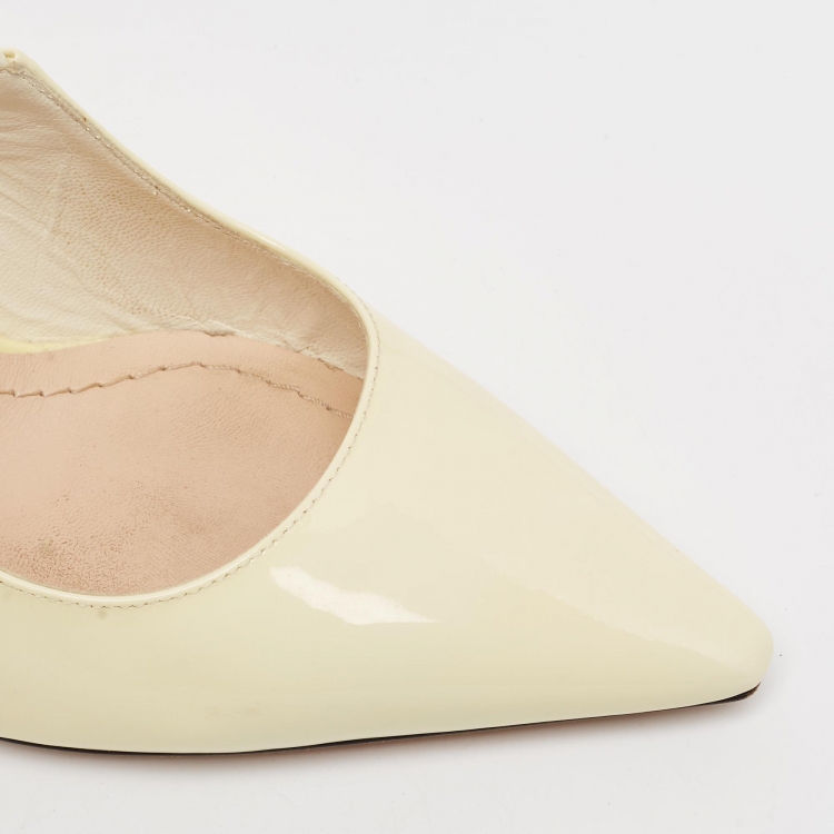Pre Owned Dior Light Yellow Patent Leather J'adior Slingback Pumps Size 37.5