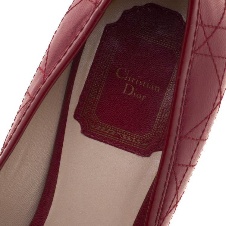 Pre Owned Dior Red Cannage Stitched Leather Bow Pumps Size 37.5