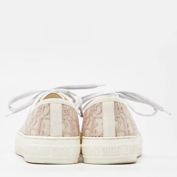 Pre Owned Dior White/Pink Rubber and Canvas Walk'n'Dior Low Top Sneakers Size 36.5
