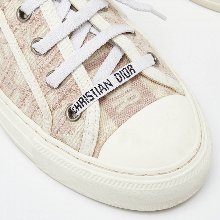 Pre Owned Dior White/Pink Rubber and Canvas Walk'n'Dior Low Top Sneakers Size 36.5