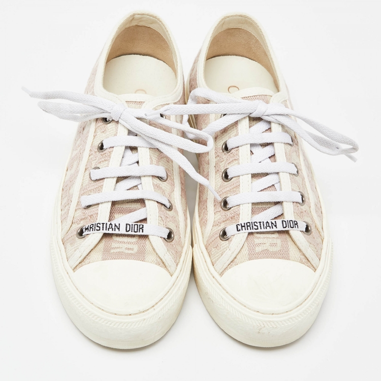 Pre Owned Dior White/Pink Rubber and Canvas Walk'n'Dior Low Top Sneakers Size 36.5