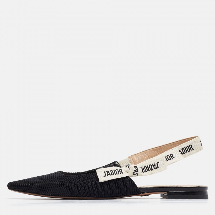 Pre Owned Dior Black Technical Fabric J'adior Slingback Flats Size 39.5