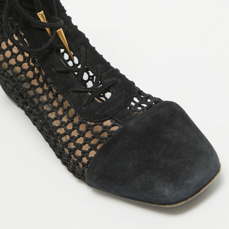 Pre Owned Dior Black Mesh and Suede Naughtily D Ankle Boots Size 37