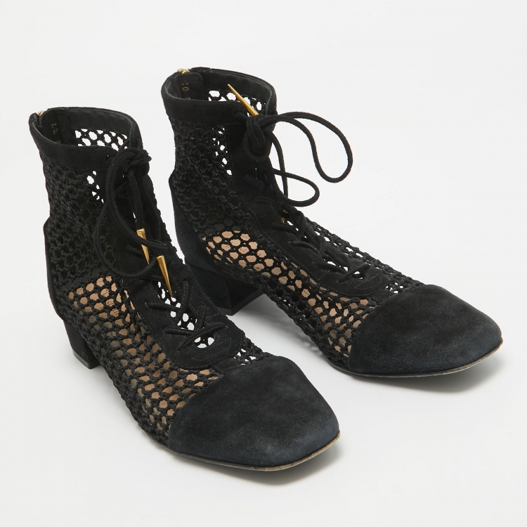 Pre Owned Dior Black Mesh and Suede Naughtily D Ankle Boots Size 37