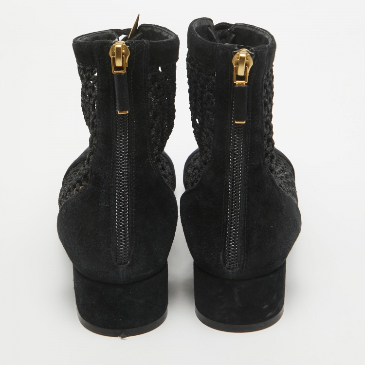 Pre Owned Dior Black Mesh and Suede Naughtily D Ankle Boots Size 37