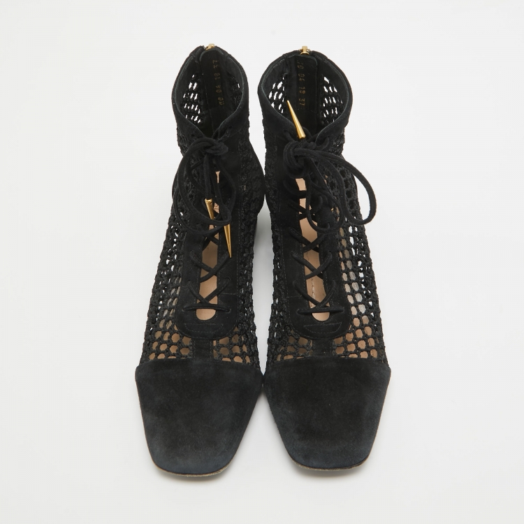 Pre Owned Dior Black Mesh and Suede Naughtily D Ankle Boots Size 37