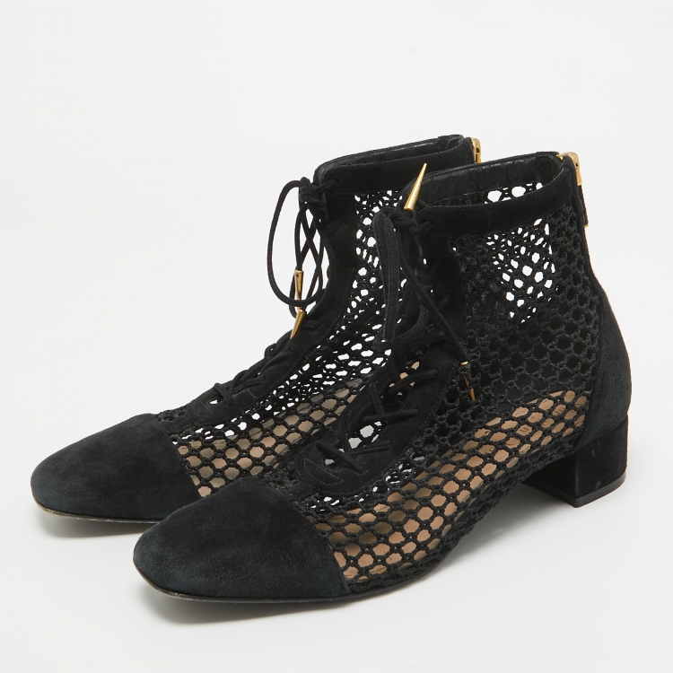 Pre Owned Dior Black Mesh and Suede Naughtily D Ankle Boots Size 37