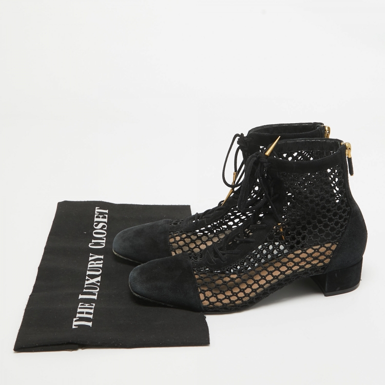 Pre Owned Dior Black Mesh and Suede Naughtily D Ankle Boots Size 37
