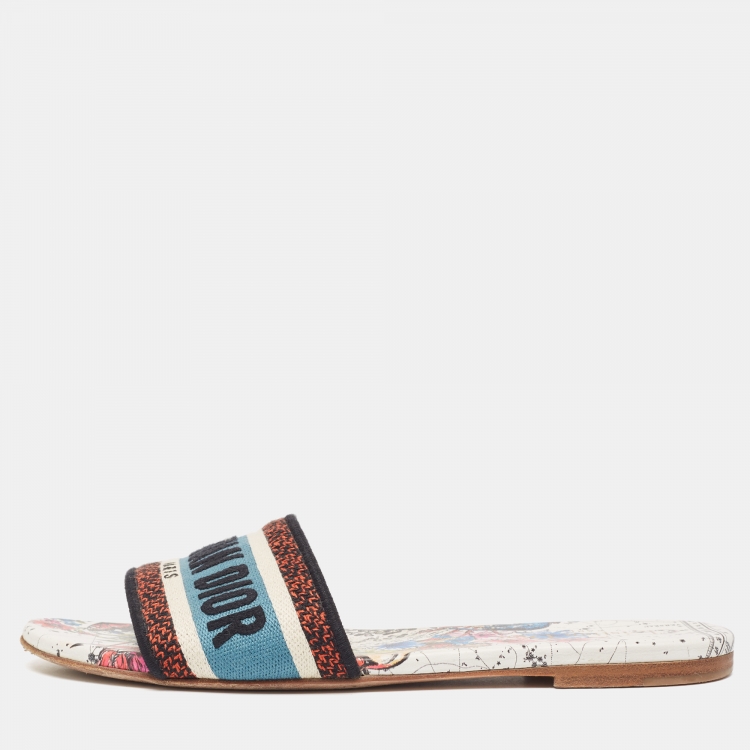 Pre Owned Dior Tricolor Embroidered Canvas Dway Flat Slides Size 38