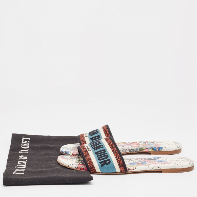 Pre Owned Dior Tricolor Embroidered Canvas Dway Flat Slides Size 38