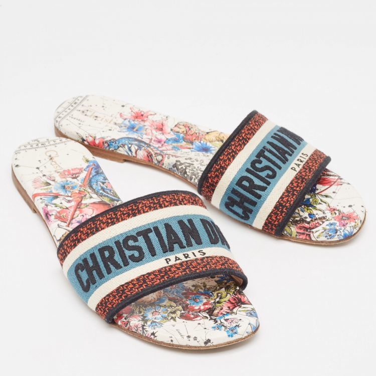 Pre Owned Dior Tricolor Embroidered Canvas Dway Flat Slides Size 38