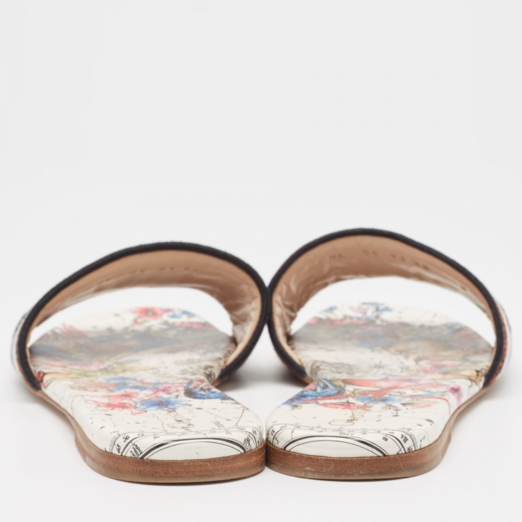 Pre Owned Dior Tricolor Embroidered Canvas Dway Flat Slides Size 38