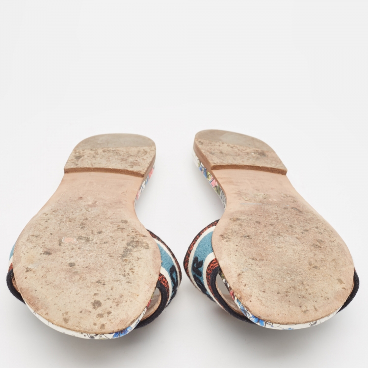 Pre Owned Dior Tricolor Embroidered Canvas Dway Flat Slides Size 38