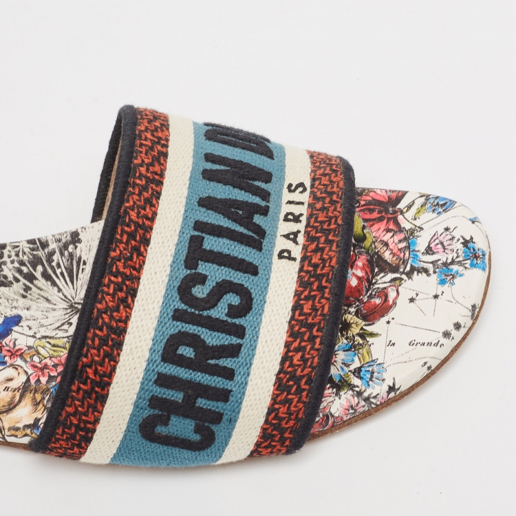 Pre Owned Dior Tricolor Embroidered Canvas Dway Flat Slides Size 38