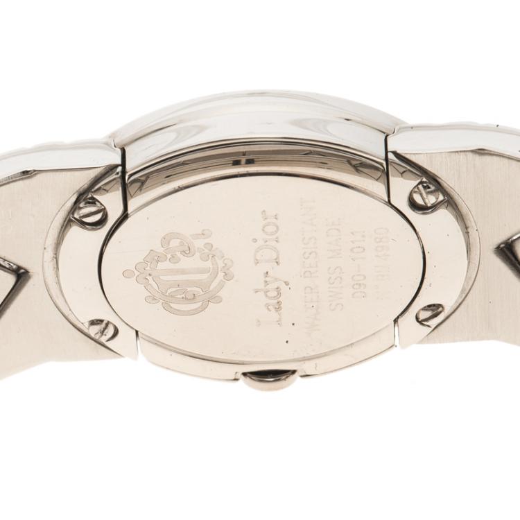 Pre Owned Dior Silver Stainless Steel Diamond Studded Lady Dior Women's Wristwatch 21 mm