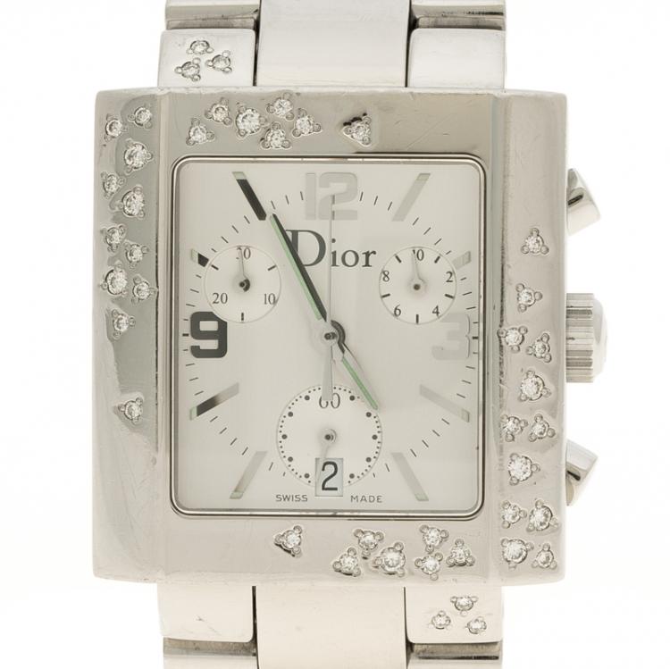 Pre Owned  Christian Dior Silver White Stainless Steel Riva Women's Wristwatch 31mm
