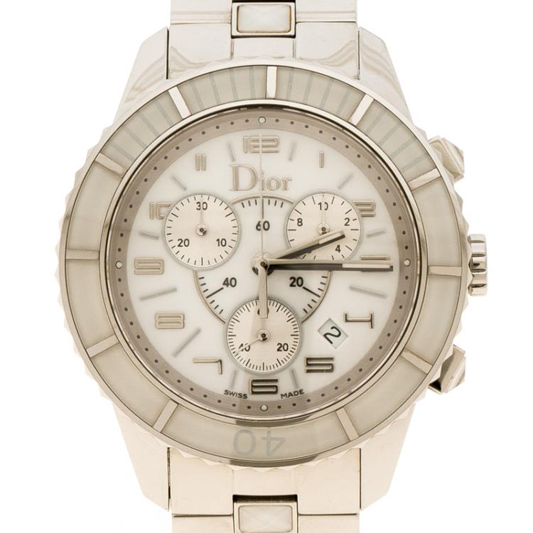 مملوكة مسبقًا Dior White Stainless Steel Christal Women's Wristwatch 39 mm