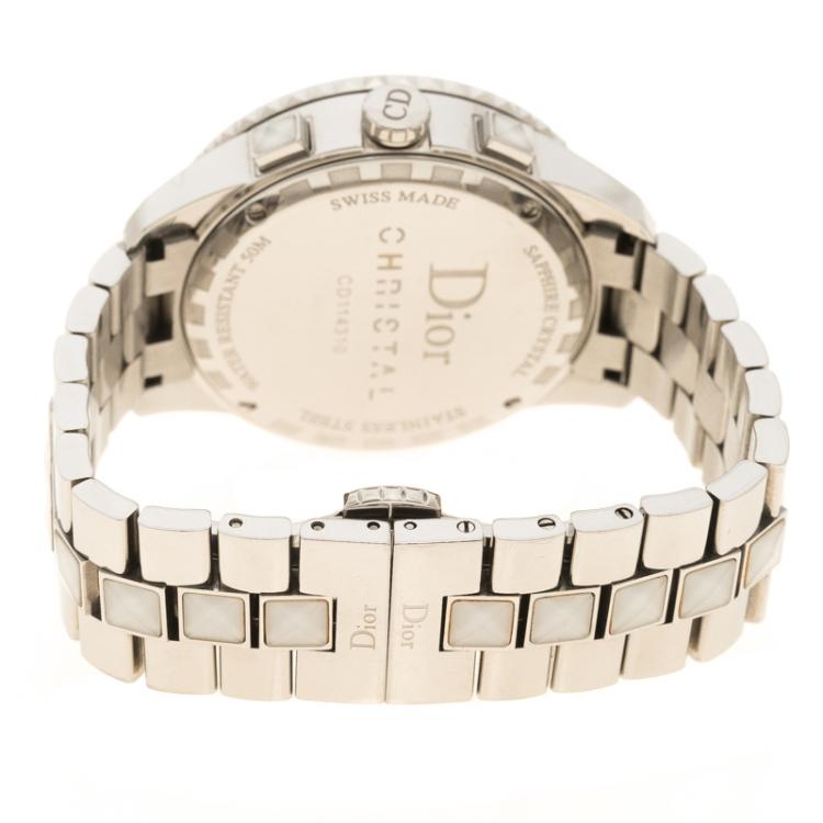 مملوكة مسبقًا Dior White Stainless Steel Christal Women's Wristwatch 39 mm