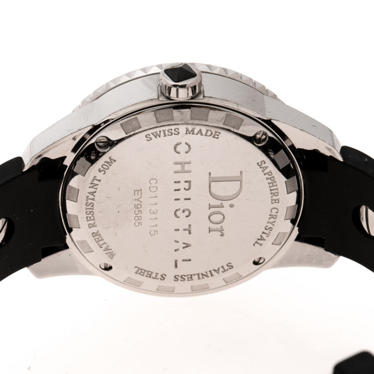 Pre Owned Dior Black Stainless Steel Christal CD113115 Women's Wristwatch 34 mm
