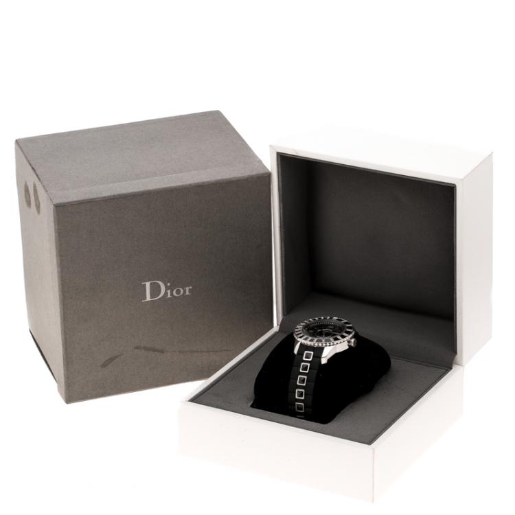Pre Owned Dior Black Stainless Steel Christal CD113115 Women's Wristwatch 34 mm