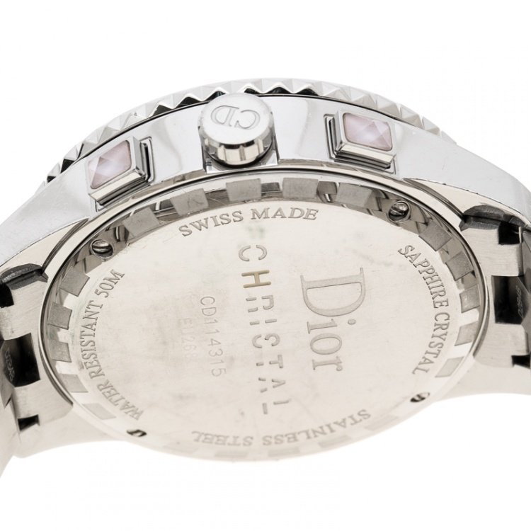 Pre Owned Dior Grey Stainless Steel Diamond Studded Pink Sapphire Stainless Steel Christal CD114315 Women's Wristwatch 39 mm