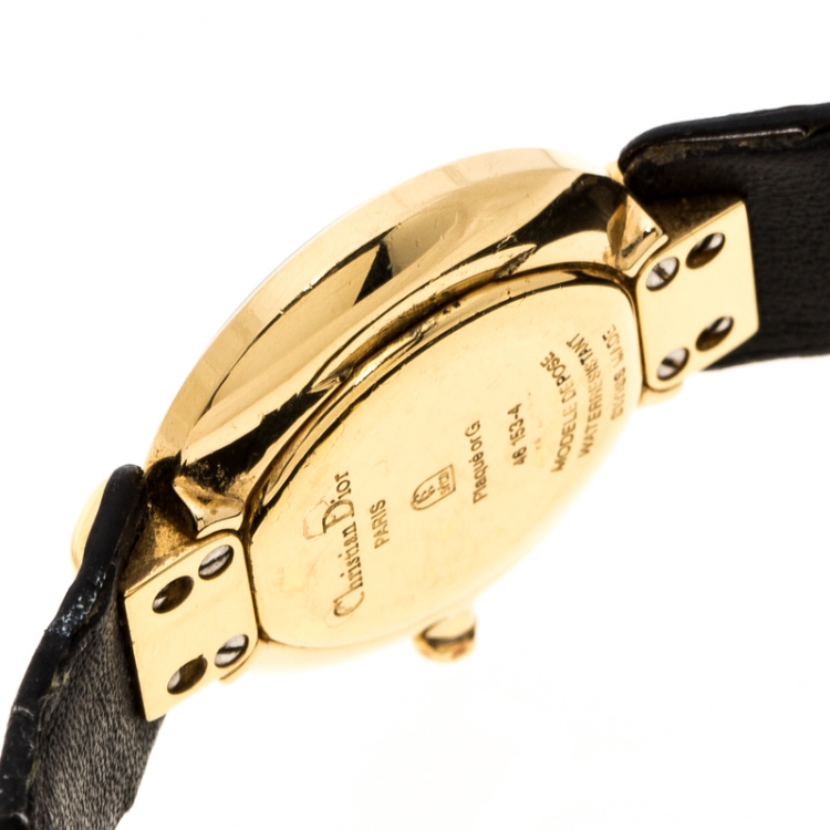 Pre Owned Christian Dior Black Gold Plated Bagira Black Moon 46 153-4 Women's Wristwatch 26 mm