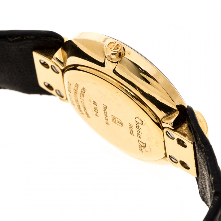 Pre Owned Christian Dior Black Gold Plated Bagira Black Moon 46 153-4 Women's Wristwatch 26 mm