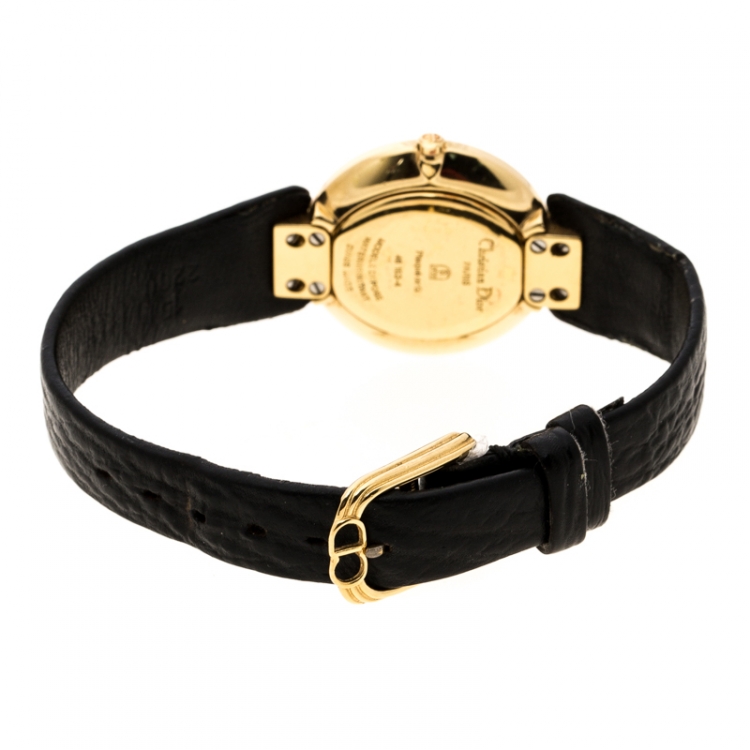 Pre Owned Christian Dior Black Gold Plated Bagira Black Moon 46 153-4 Women's Wristwatch 26 mm