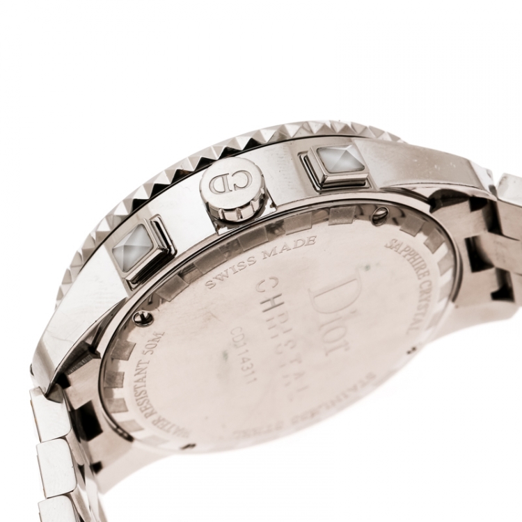 Pre Owned Dior White Stainless Steel Christal CD114311 Women's Wristwatch 38 mm