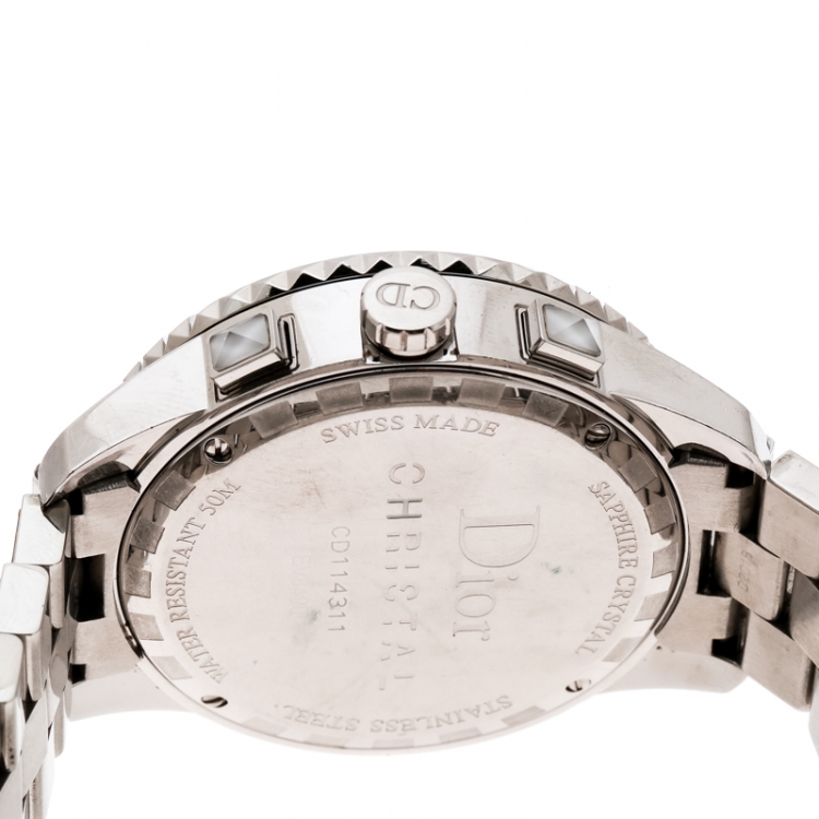 Pre Owned Dior White Stainless Steel Christal CD114311 Women's Wristwatch 38 mm