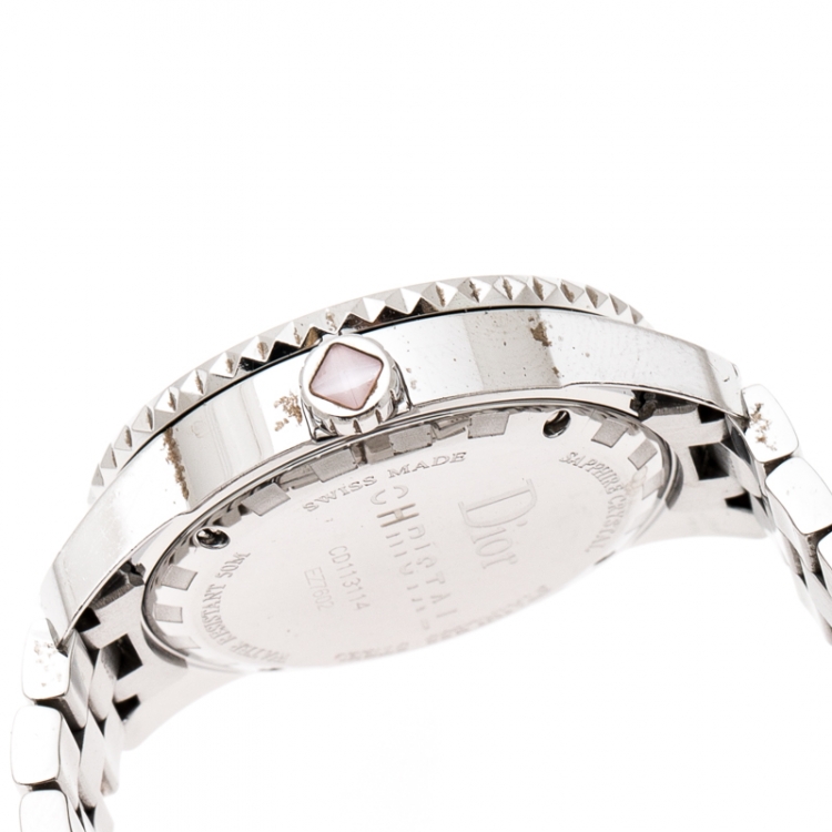 Pre Owned Dior Mother of Pearl Stainless Steel Christal CD113114 Women's Wristwatch 33 mm