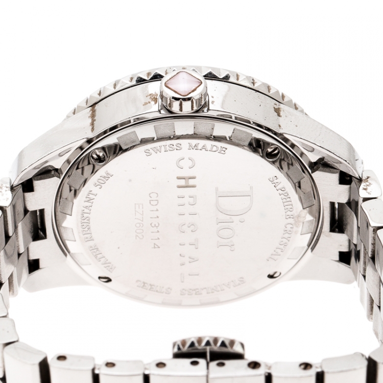 Pre Owned Dior Mother of Pearl Stainless Steel Christal CD113114 Women's Wristwatch 33 mm