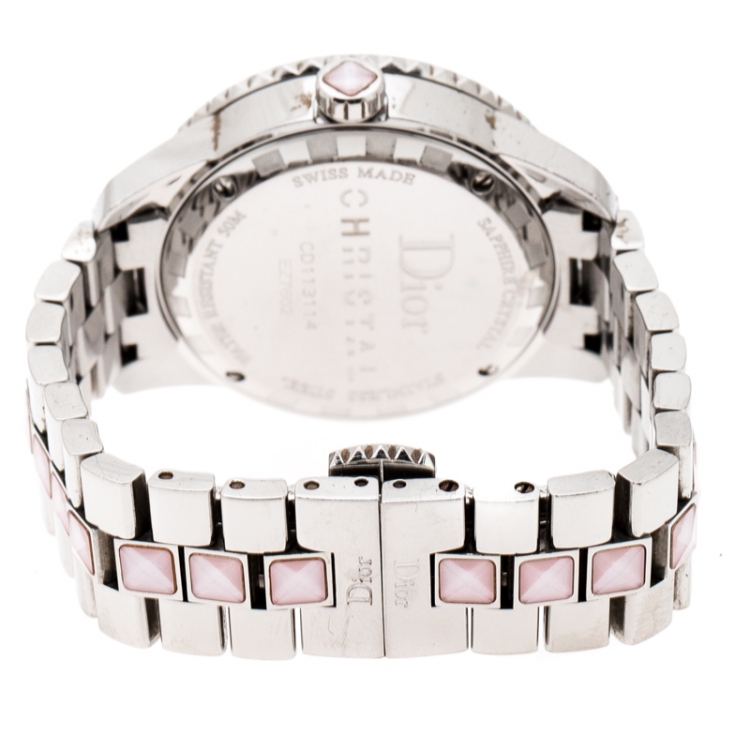 Pre Owned Dior Mother of Pearl Stainless Steel Christal CD113114 Women's Wristwatch 33 mm