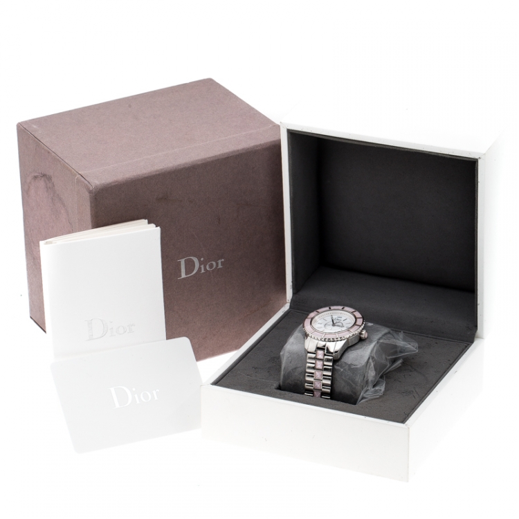 Pre Owned Dior Mother of Pearl Stainless Steel Christal CD113114 Women's Wristwatch 33 mm
