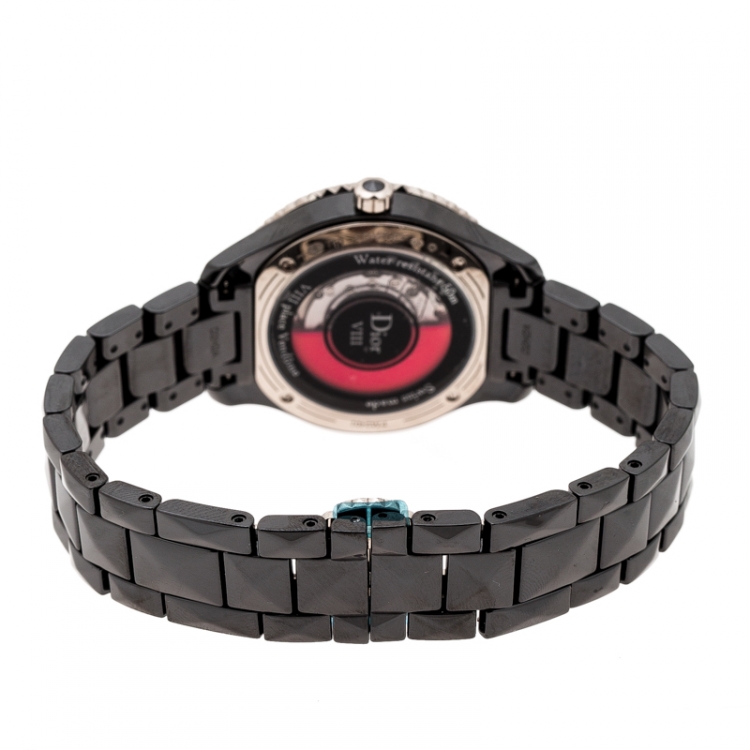 Pre Owned Dior Black 18K White Gold Ceramic VIII Vendome CD1235F2C001 Women's Wristwatch 33 mm