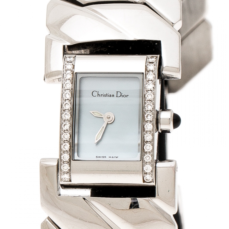 Pre Owned Christian Dior Mother of Pearl Diamond Stainless Steel D72-1011 Art Deco Women's Wristwatch 14MM