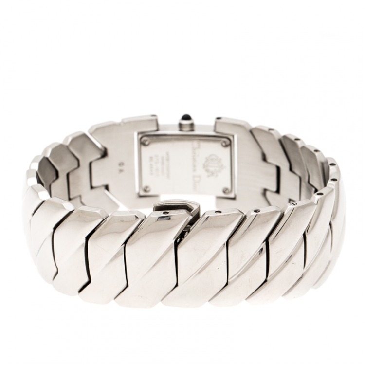 Pre Owned Christian Dior Mother of Pearl Diamond Stainless Steel D72-1011 Art Deco Women's Wristwatch 14MM