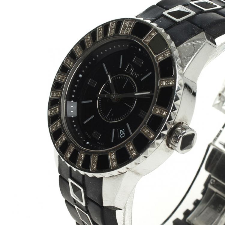 Pre Owned Dior Christal Black Sapphire Womens Wristwatch 28.5 MM