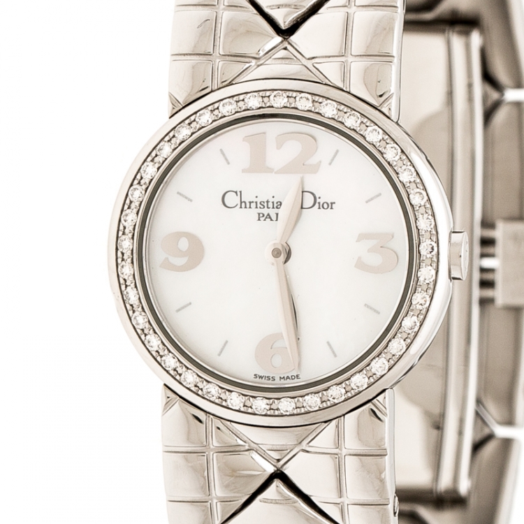 Pre Owned  Christian Dior White Mother of Pearl Diamonds Chris Collection D86-101 Women's Wristwatch 24 mm