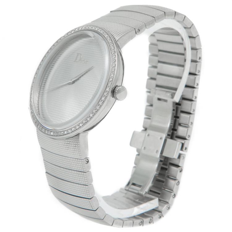 Pre Owned Dior Silver Stainless Steel La D De Dior Diamond Watch 38MM