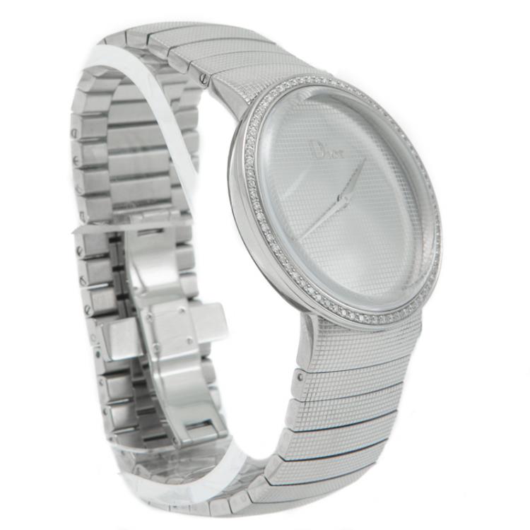Pre Owned Dior Silver Stainless Steel La D De Dior Diamond Watch 38MM