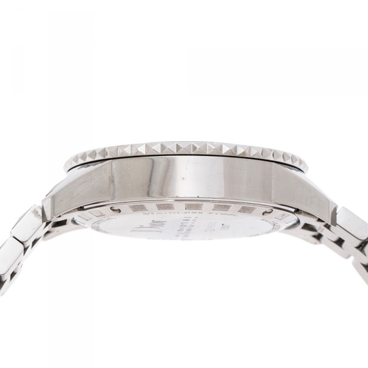 Pre Owned Dior Black Stainless Steel Diamonds Christal CD11431C Women's Wristwatch 38 mm