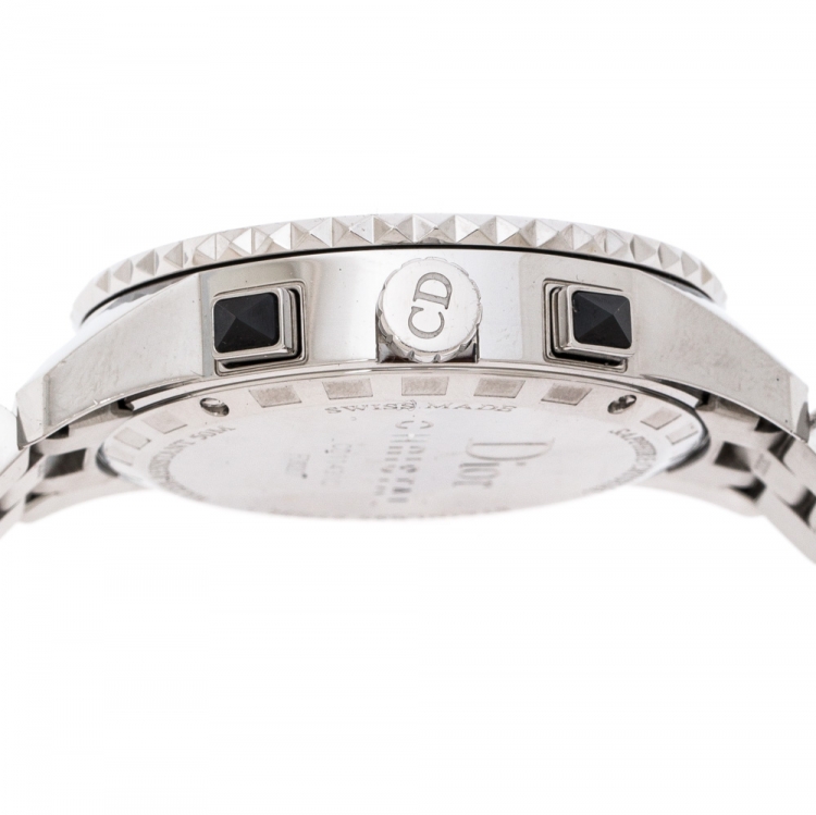 Pre Owned Dior Black Stainless Steel Diamonds Christal CD11431C Women's Wristwatch 38 mm
