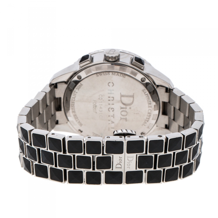 Pre Owned Dior Black Stainless Steel Diamonds Christal CD11431C Women's Wristwatch 38 mm