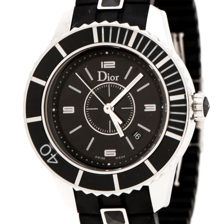 Pre Owned Dior Black Stainless Steel Christal CD11311FR001 Women's Wristwatch 33 mm