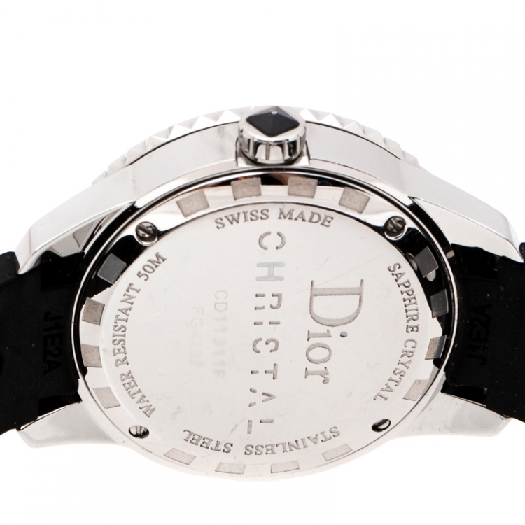 Pre Owned Dior Black Stainless Steel Christal CD11311FR001 Women's Wristwatch 33 mm