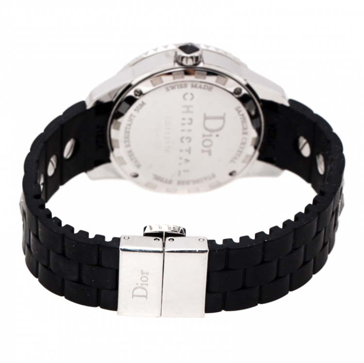 Pre Owned Dior Black Stainless Steel Christal CD11311FR001 Women's Wristwatch 33 mm
