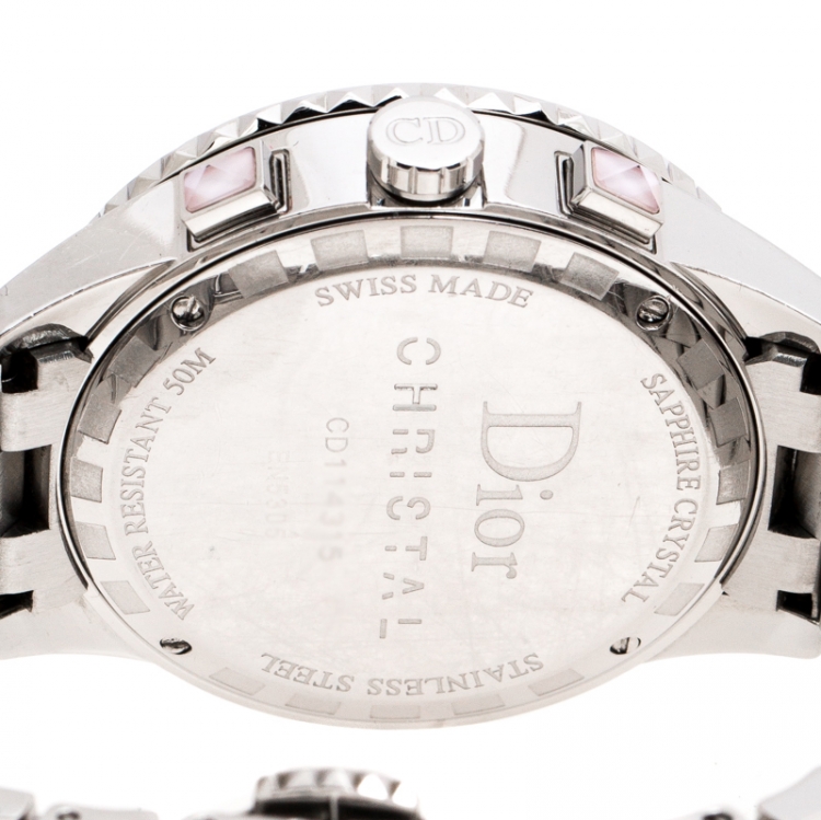 Pre Owned Dior Grey Stainless Steel Diamond Studded Pink Sapphire Stainless Steel Christal CD114315 Women's Wristwatch 39 mm