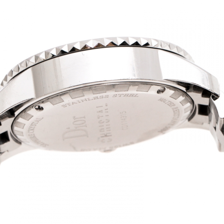 Pre Owned Dior Grey Stainless Steel Diamond Studded Pink Sapphire Stainless Steel Christal CD114315 Women's Wristwatch 39 mm